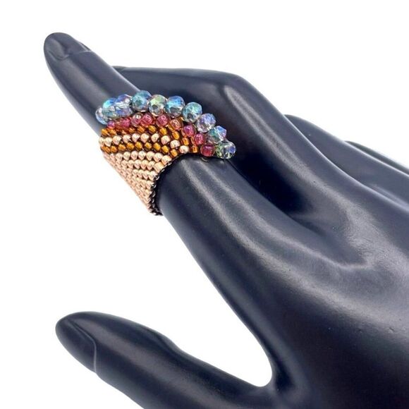 Yellow Gold with Bronze and AB Crystal Cellini Spiral Statement Ring Size 7 - Picture 5 of 6